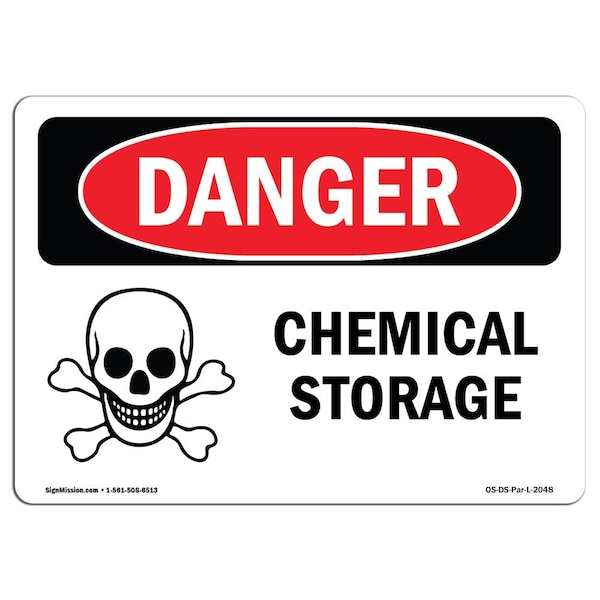 Safety Sign, OSHA Danger, 3.5" Height, Chemical Storage, Landscape, 10PK